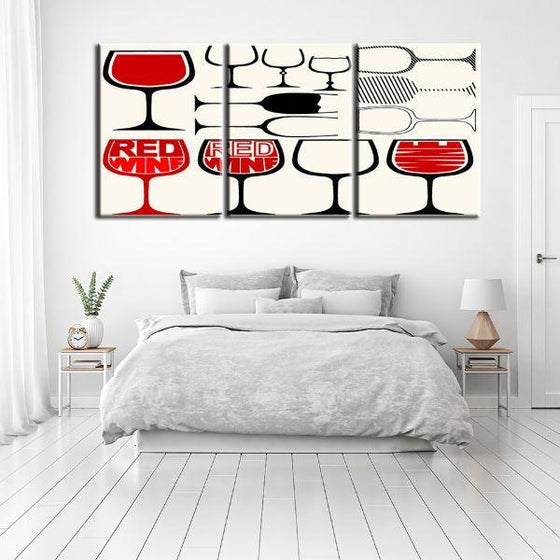 Classic Wine Glasses 3 Panels Canvas Wall Art Bedroom