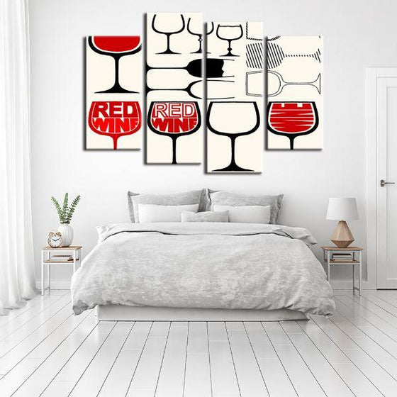 Classic Wine Glasses 4 Panels Canvas Wall Art Bedroom
