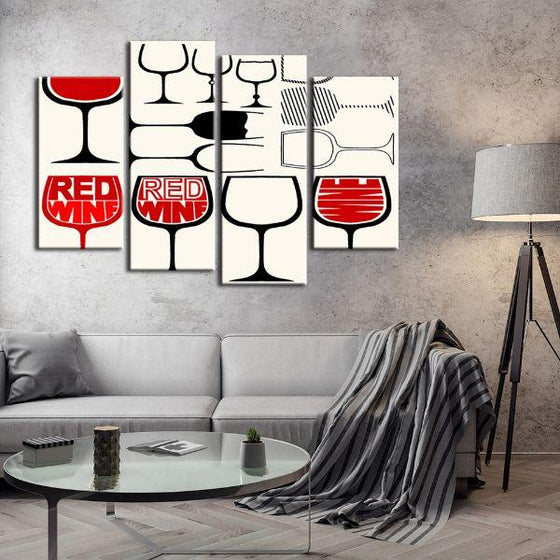 Classic Wine Glasses 4 Panels Canvas Wall Art Living Room