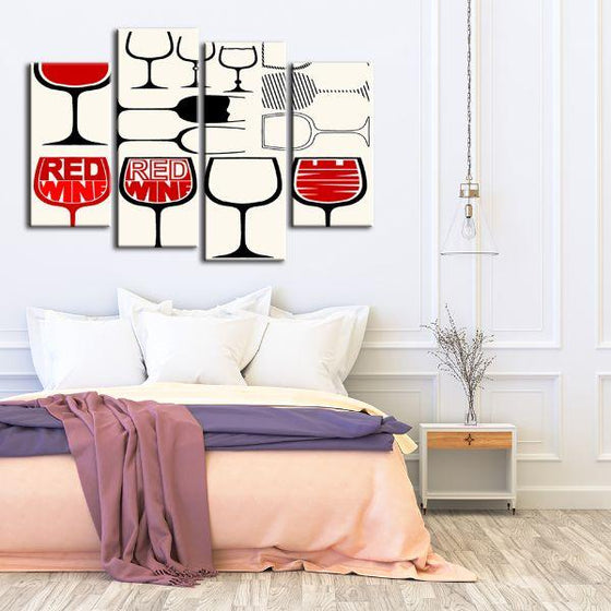 Classic Wine Glasses 4 Panels Canvas Wall Art Set