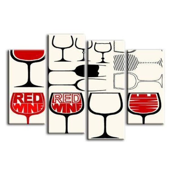 Classic Wine Glasses 4 Panels Canvas Wall Art