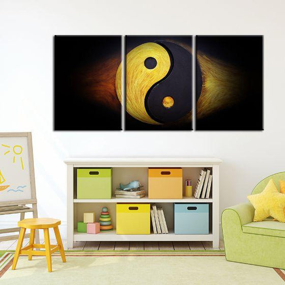 Classic Yin And Yang 3 Panels Canvas Wall Art Set