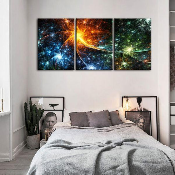 Cluster Of Colorful Stars 3-Panel Canvas Wall Art Bedroom