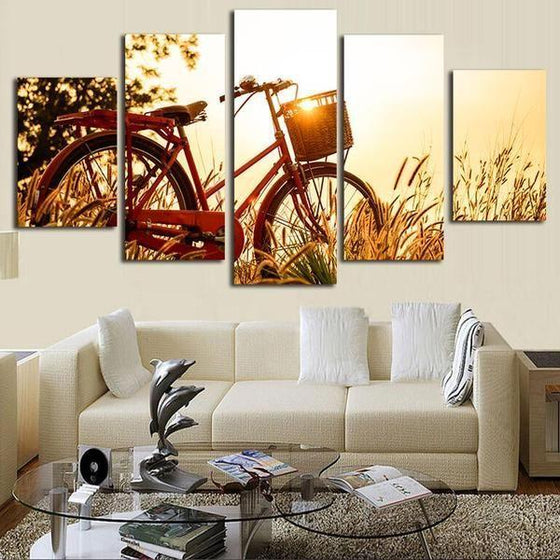 Bicycle And Sunrise Canvas Wall Art Living Room Decor
