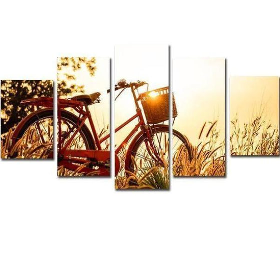Bicycle And Sunrise Canvas Wall Art