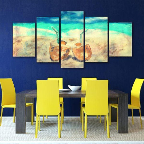Pair Of Coconut Juice 5 Panels Canvas Wall Art Dining Room
