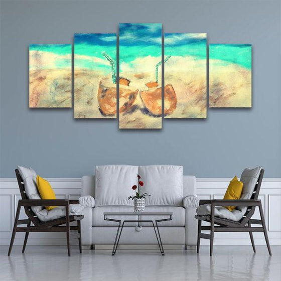 Pair Of Coconut Juice 5 Panels Canvas Wall Art Living Room
