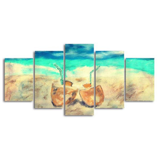 Pair Of Coconut Juice 5 Panels Canvas Wall Art