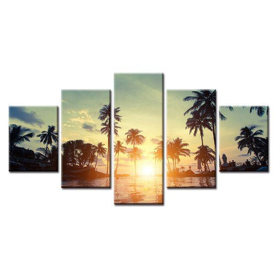 Coconut Trees Beach Sunset View Canvas Wall Art Ideas