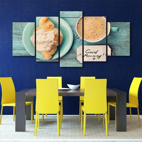 Coffee Cup & Croissant 5 Panels Canvas Wall Art Dining Room