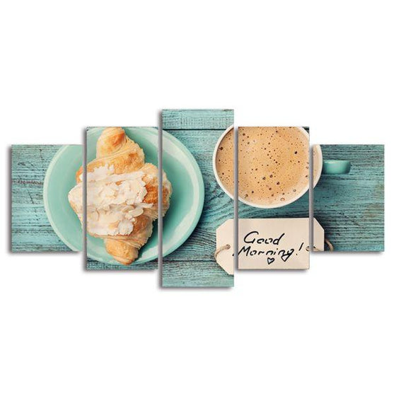 Coffee Cup & Croissant 5 Panels Canvas Wall Art