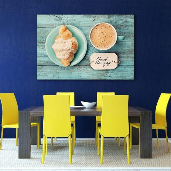 Coffee Cup & Croissant Canvas Wall Art Dining Room