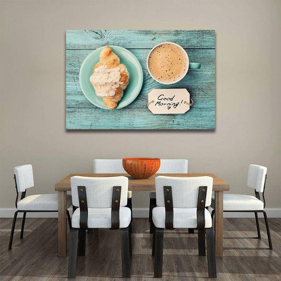 Coffee Cup & Croissant Canvas Wall Art Kitchen