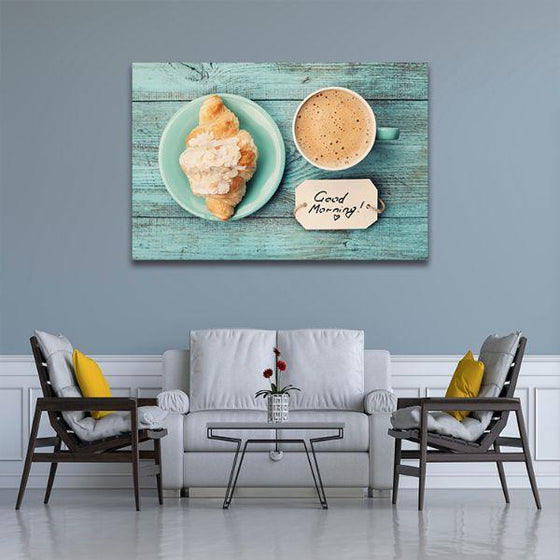 Coffee Cup & Croissant Canvas Wall Art Living Room