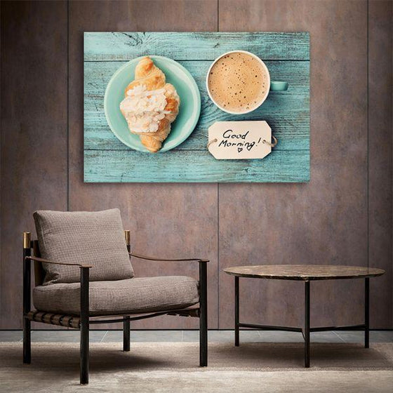 Coffee Cup & Croissant Canvas Wall Art Office