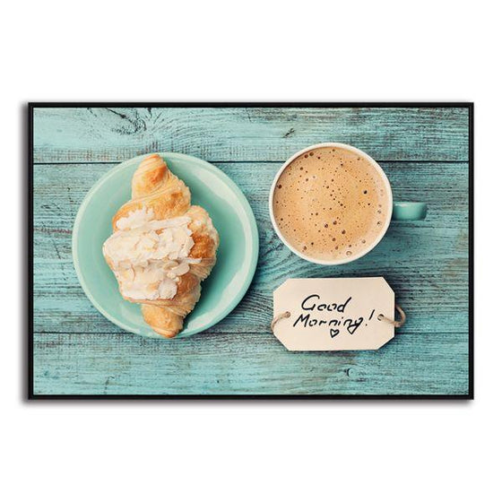 Coffee Cup & Croissant Canvas Wall Art Print