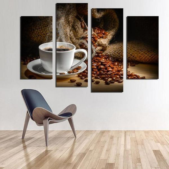 Cup Of Coffee & Beans Canvas Wall Art