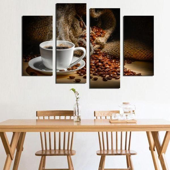 Cup Of Coffee & Beans Canvas Wall Art Home Decor