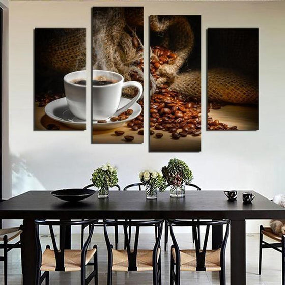 Cup Of Coffee & Beans Canvas Wall Art Dining Room
