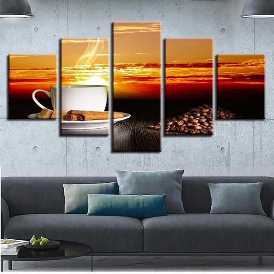 Coffee With Sunset Canvas Wall Art Living Room