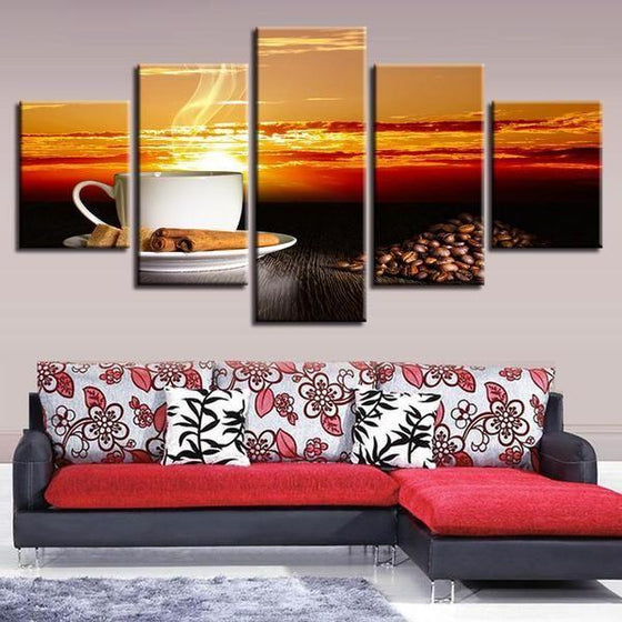 Coffee With Sunset Canvas Wall Art Home Decor