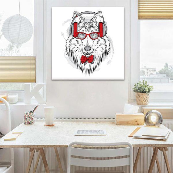 Collie Wearing Head Phones Canvas Wall Art Office