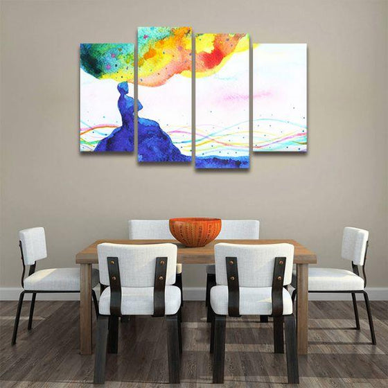 Colorful Fantasy 4 Panels Abstract Canvas Wall Art Dining Room