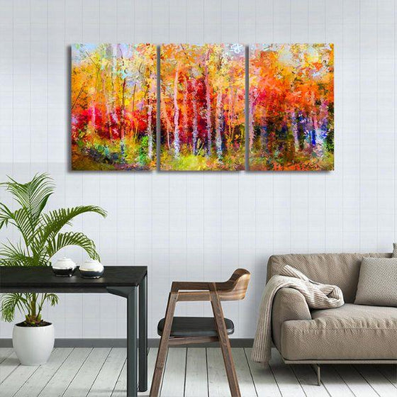 Colorful Autumn Trees 3 Panels Canvas Wall Art Decor