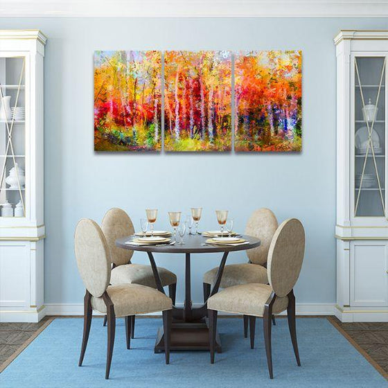 Colorful Autumn Trees 3 Panels Canvas Wall Art Dining Room