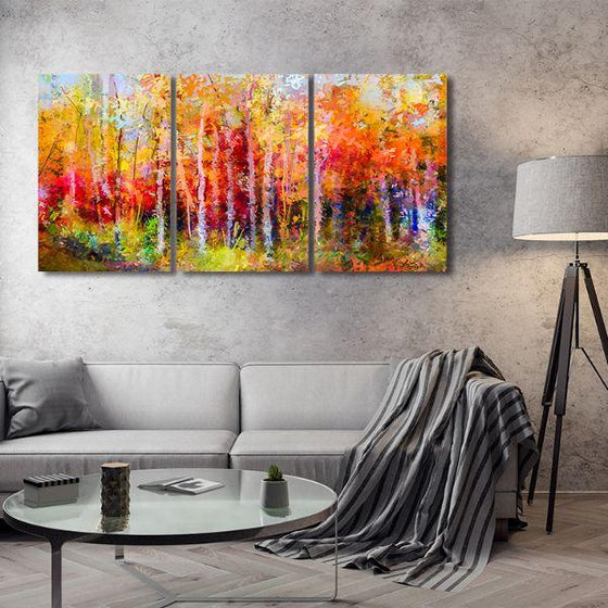 Colorful Autumn Trees 3 Panels Canvas Wall Art Living Room