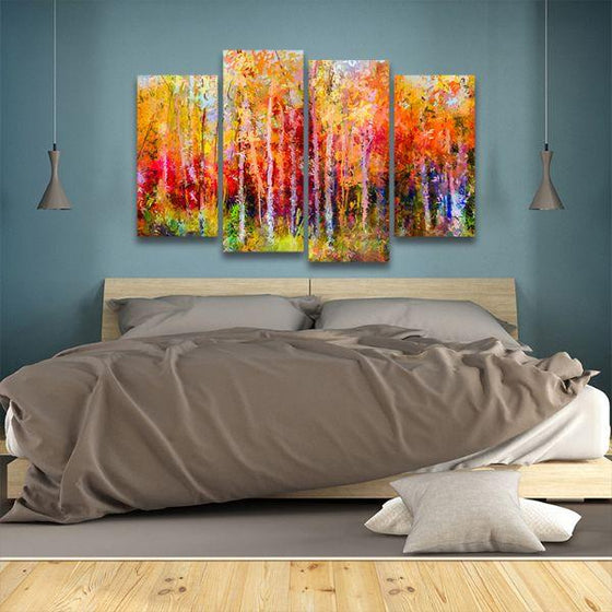 Colorful Autumn Trees 4 Panels Canvas Wall Art Bedroom