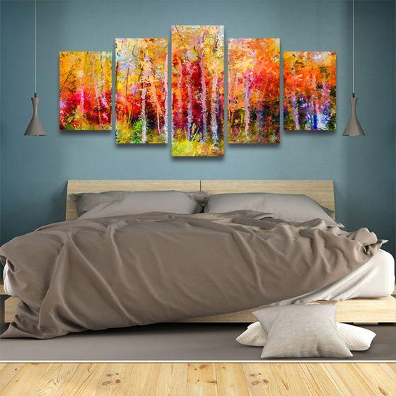 Colorful Autumn Trees 5 Panels Canvas Wall Art Bedroom