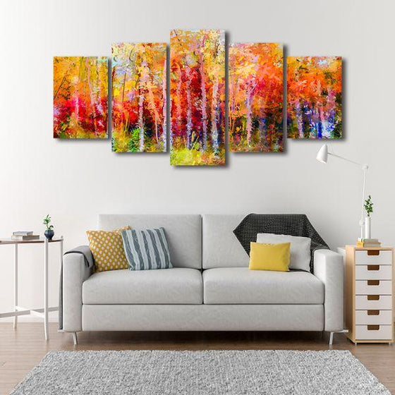 Colorful Autumn Trees 5 Panels Canvas Wall Art Decor