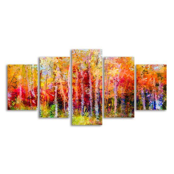 Colorful Autumn Trees 5 Panels Canvas Wall Art