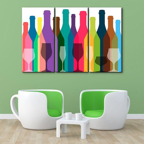 Colorful Bottles & Glasses 3-Panel Canvas Wall Art Living Room
