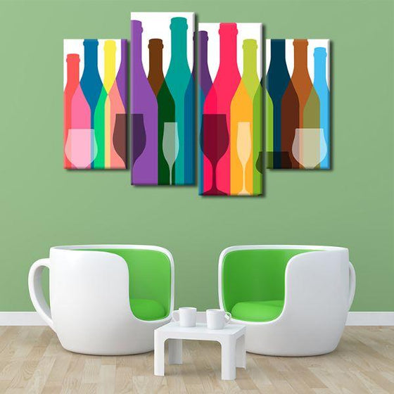 Colorful Bottles & Glasses 4-Panel Canvas Wall Art Living Room