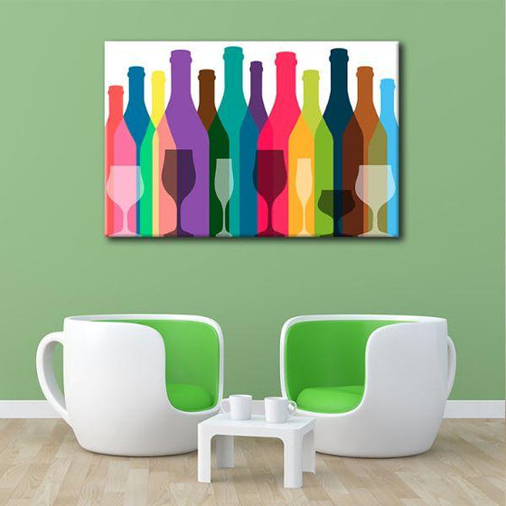 Colorful Bottles & Glasses Canvas Wall Art Living Room