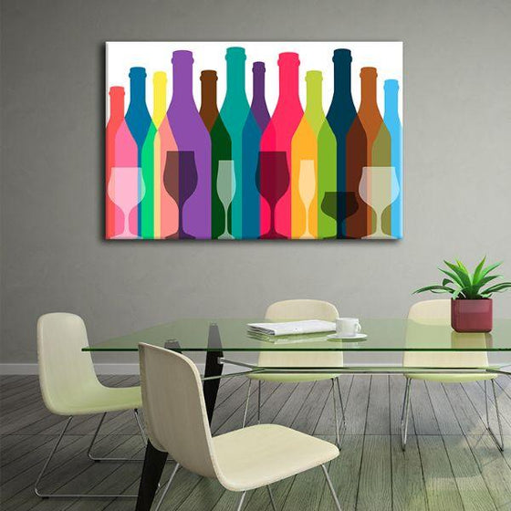 Colorful Bottles & Glasses Canvas Wall Art Office