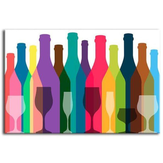 Colorful Bottles & Glasses Canvas Wall Art