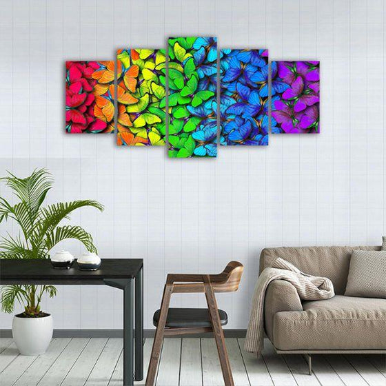 Colorful Butterflies 5 Panels Canvas Wall Art Dining Room