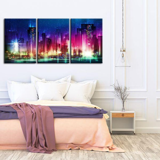 Colorful City Night Lights 3-Panel Canvas Wall Art Set