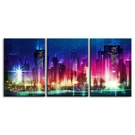 Colorful City Night Lights 3-Panel Canvas Wall Art