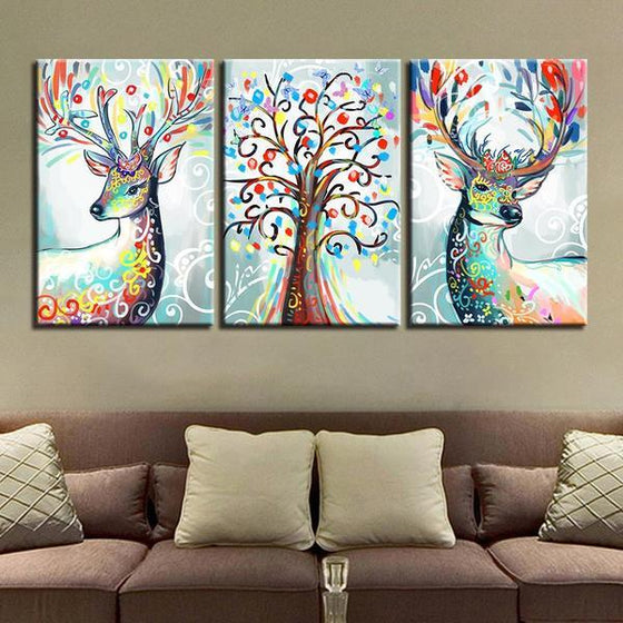 Colorful Deer Antlers Wall Art Canvas