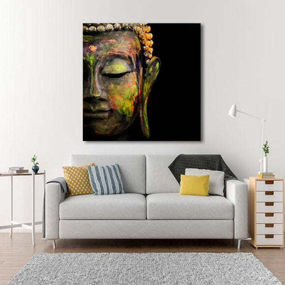 Colorful Face Of Buddha Canvas Wall Art Living Room