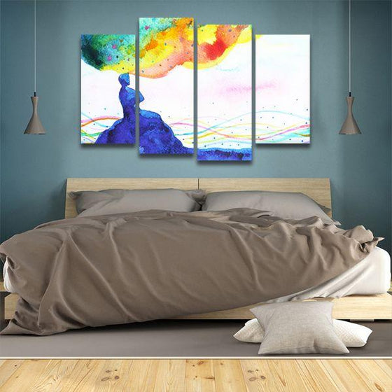 Colorful Fantasy 4 Panels Abstract Canvas Wall Art Bed Room