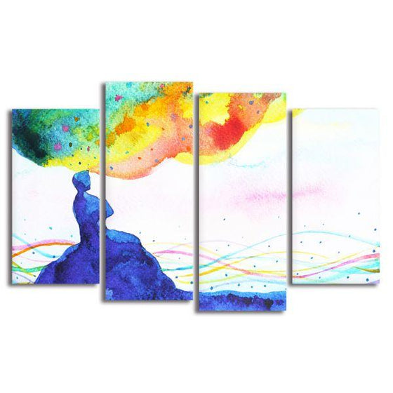 Colorful Fantasy 4 Panels Abstract Canvas Wall Art