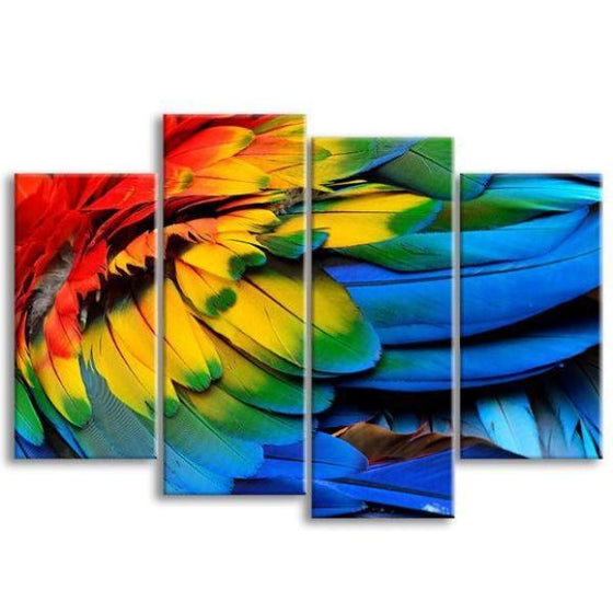 Colorful Feathers 4 Panels Canvas Wall Art