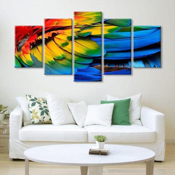 Colorful Feathers 5 Panels Canvas Wall Art Living Room