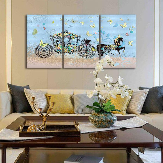 Colorful Floral Carriage 3 Panels Canvas Wall Art Decor