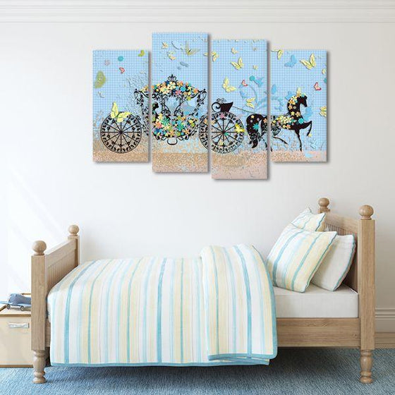 Colorful Floral Carriage 4 Panels Canvas Wall Art Kids Room